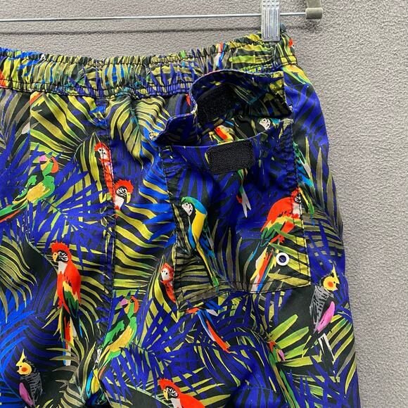 Native Youth Swim Trunks Shorts Mens 32 Blue Tropical Macaw Parrot Bird Pockets - Picture 5 of 14